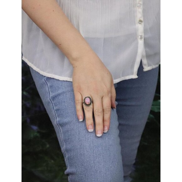 Sterling Silver Mexican Pink Foil Opal Ring Size 6 1/2 - Picture 5 of 8